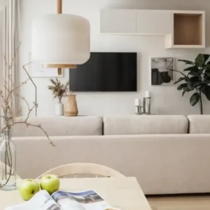 Wykończenie mieszkania Warszawa — nowoczesny salon po remoncie pod klucz