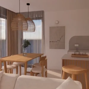 Widok salonu w technologii VR — wykończenie domu 120 m² dla rodziny 2+2, projektowanie wnętrz VR Remtime Warszawa