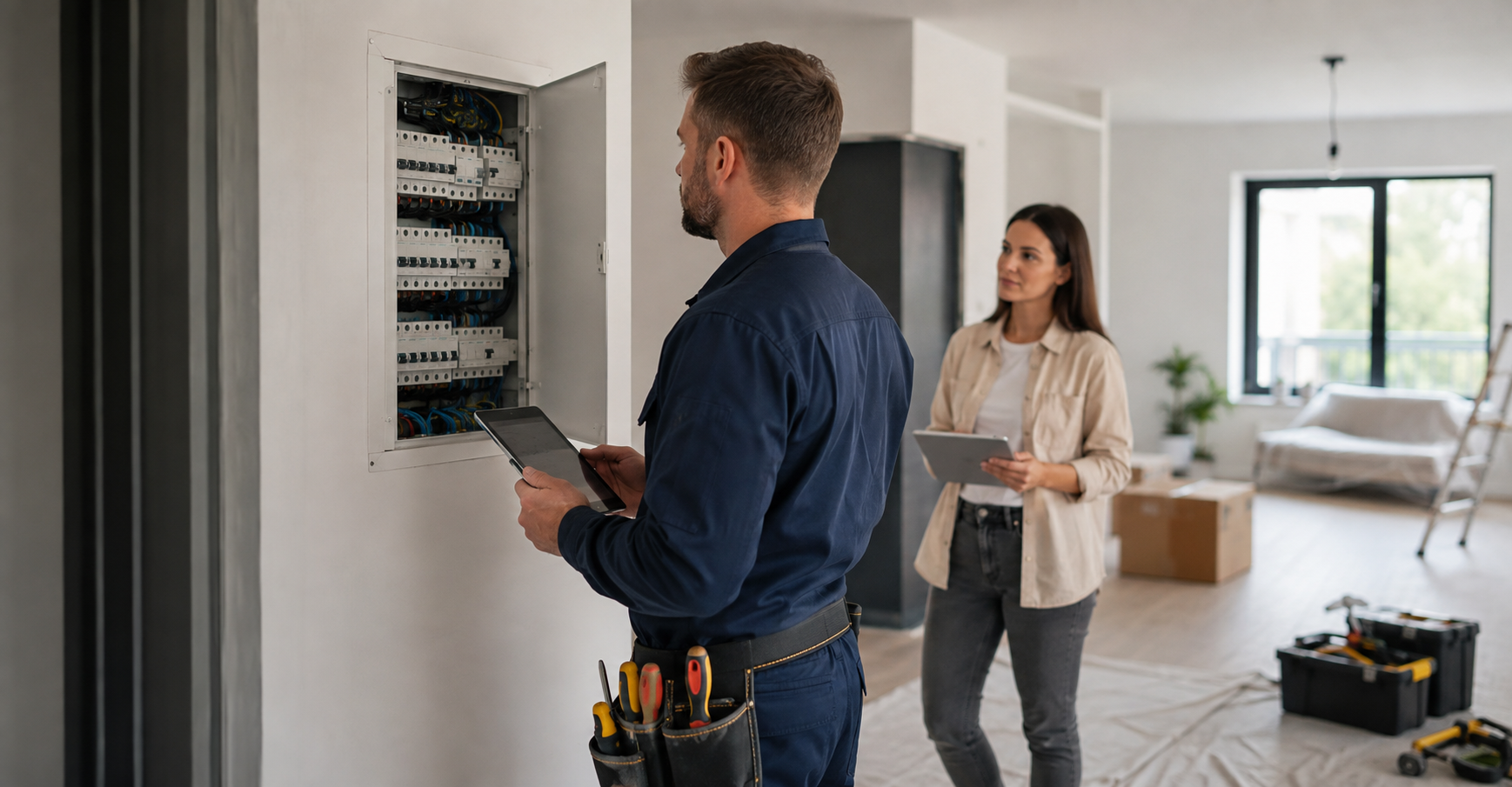 Specjalista ocenia instalację elektryczną w mieszkaniu przed remontem